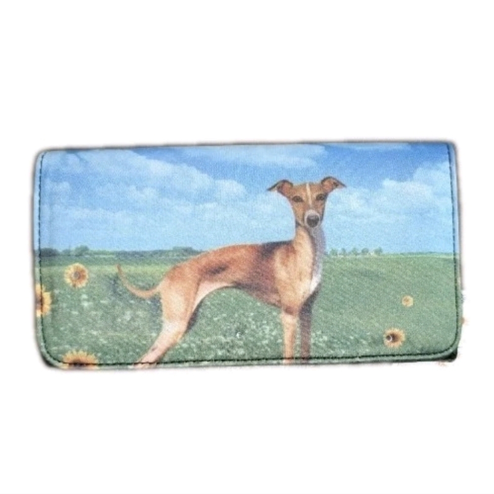 Nwt Blossom Collection Whippet Gray Hound  dog Wallet Trifold Check Book Cover